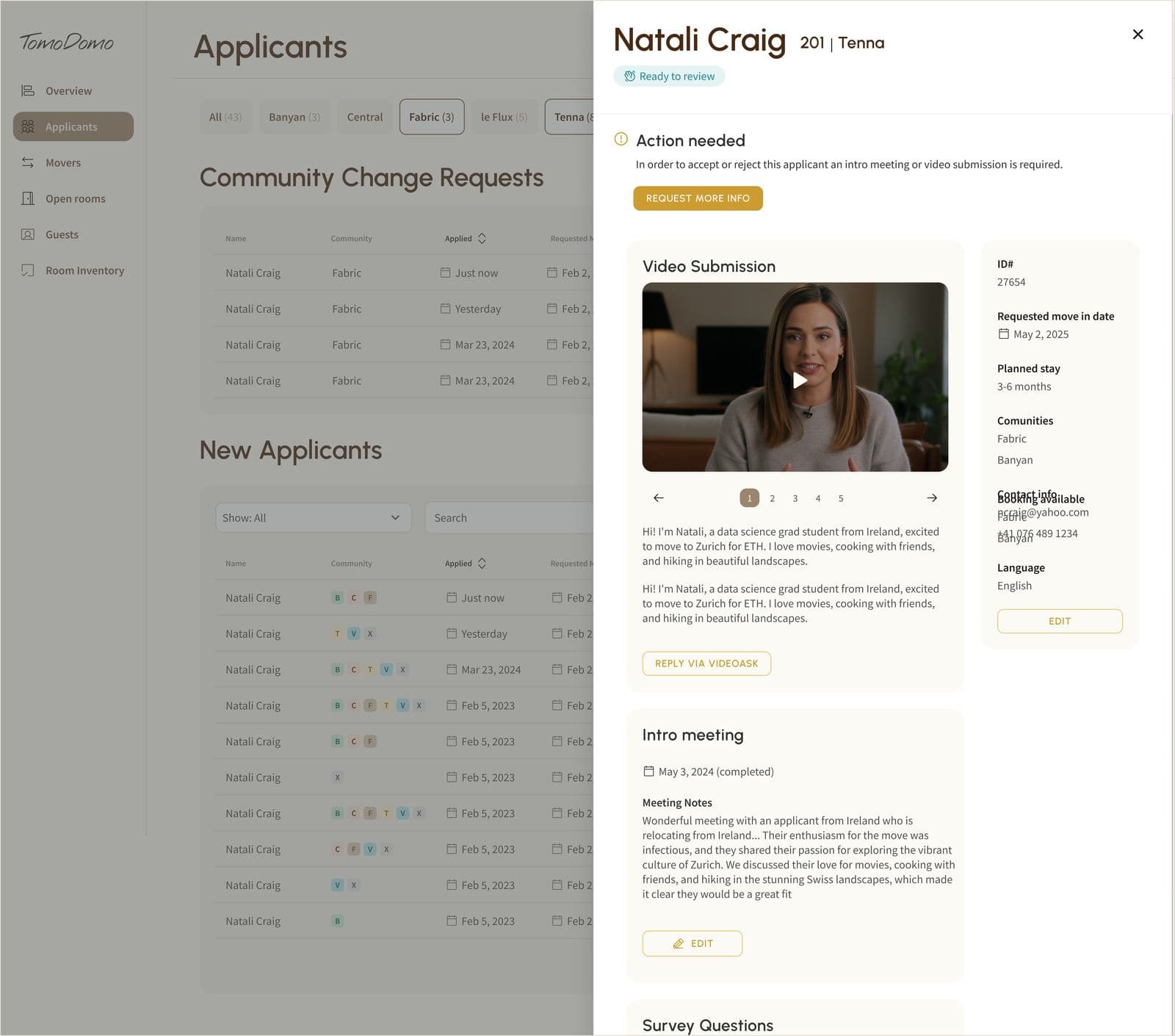 TomoDomo applicant profile
