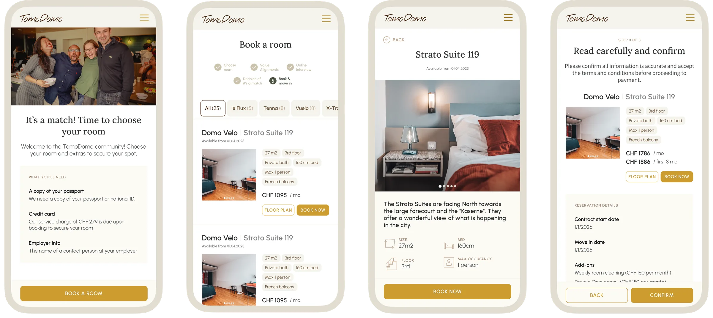 TomoDomo resident application and booking flow